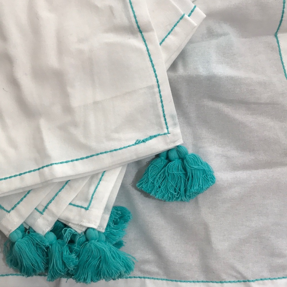 100% Cotton Turquoise Tassel Lunch‎ Napkins